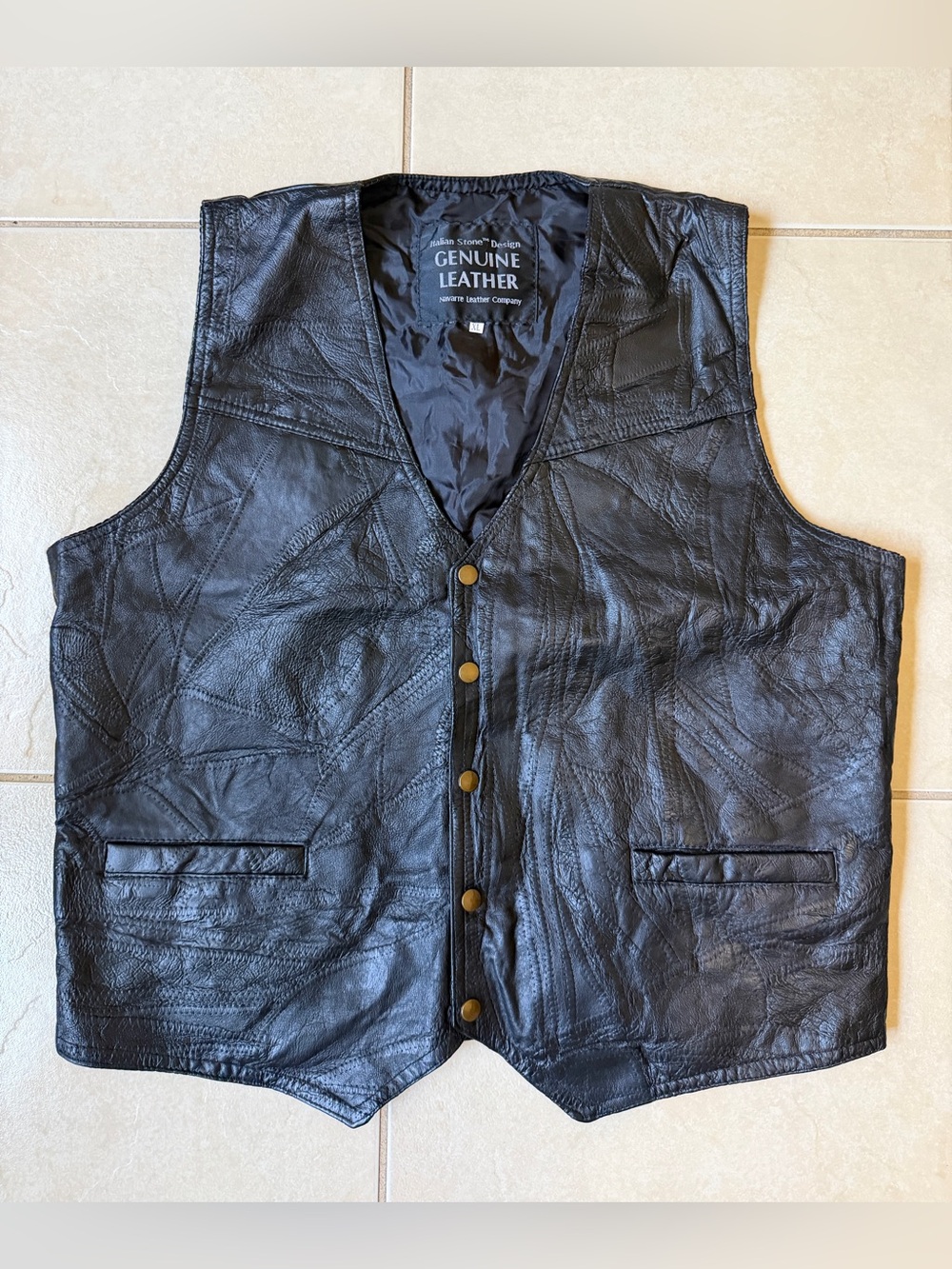 Italian Stone Design Genuine Leather Navarre Leather Company Black Vest Size XL